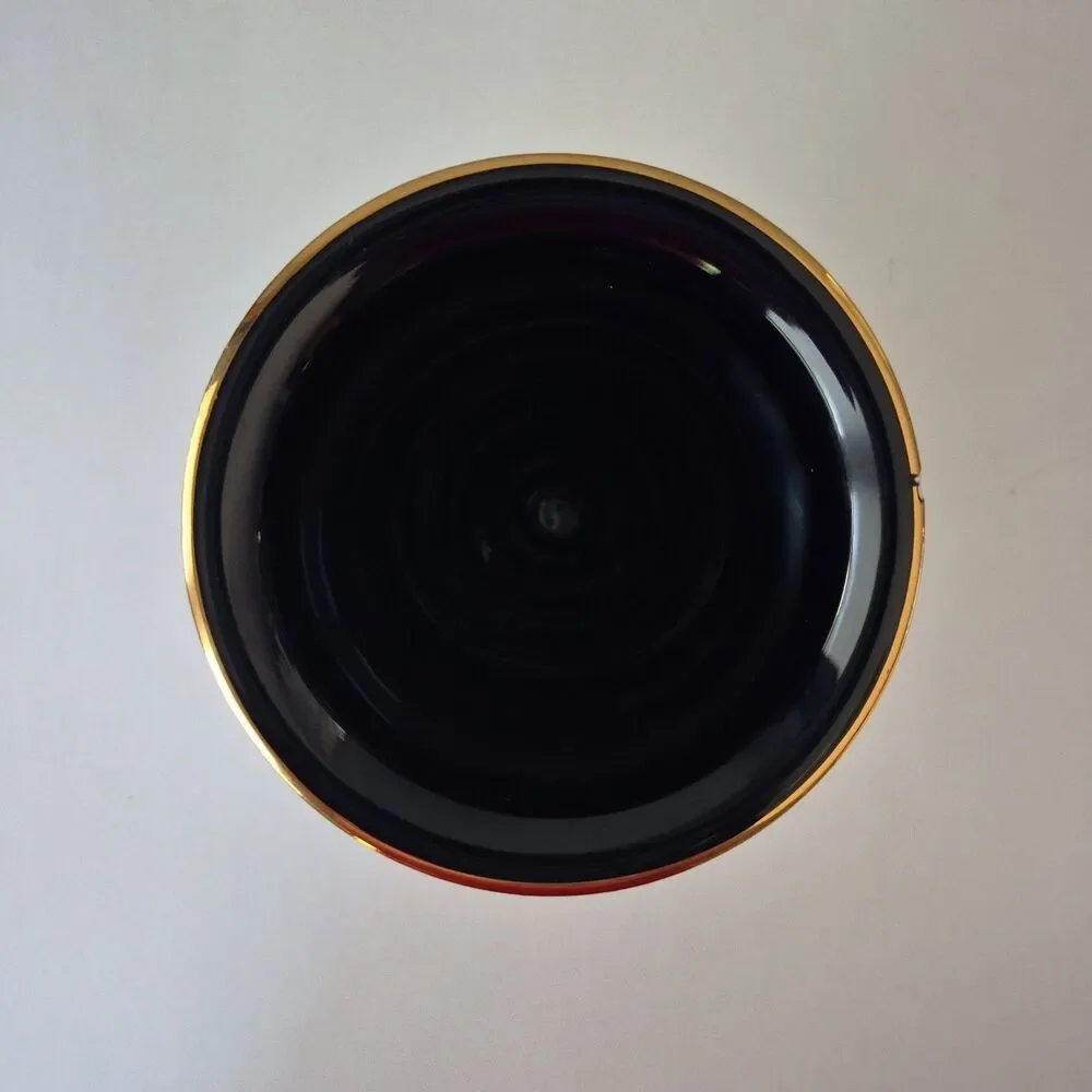 Spyropoulos Handmade Black and 24K Gold Inlay Double Handle Urn Vase 5.5 IN